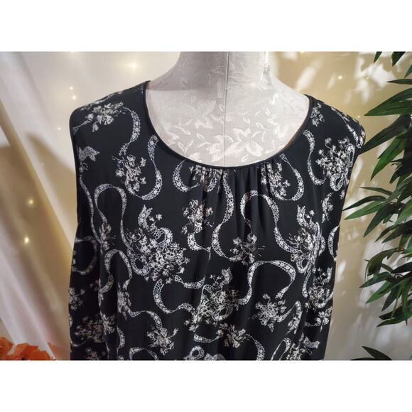 Talbots Floral Flouce Ruffle Sleeveless Midi Dress Plus Size 18W Black Wedding - Picture 5 of 13